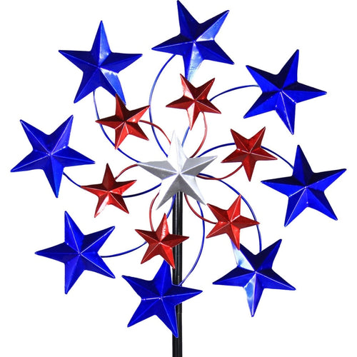 EXHART STAR SPANGLED SPINNER GARDEN STAKES (83 IN, RED/WHITE/BLUE)